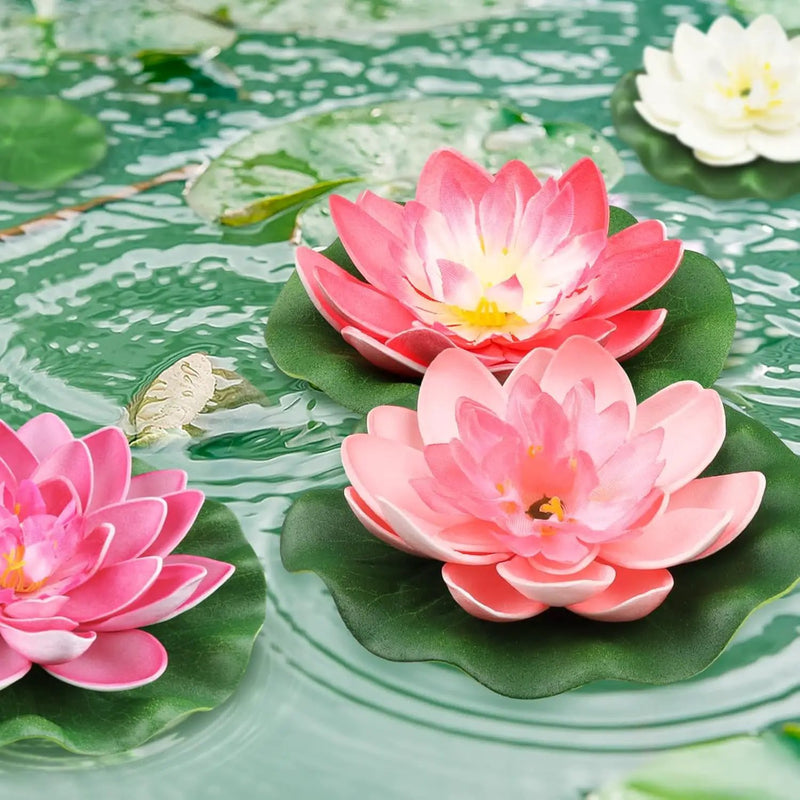 10PCS 3 Sizes Artificial Foam Lotus Floating Flowers with Water Lily Pad Ornaments for Home Garden Pond Decor Pools Water Decorations, Pink and White by GreenHaven Gardens