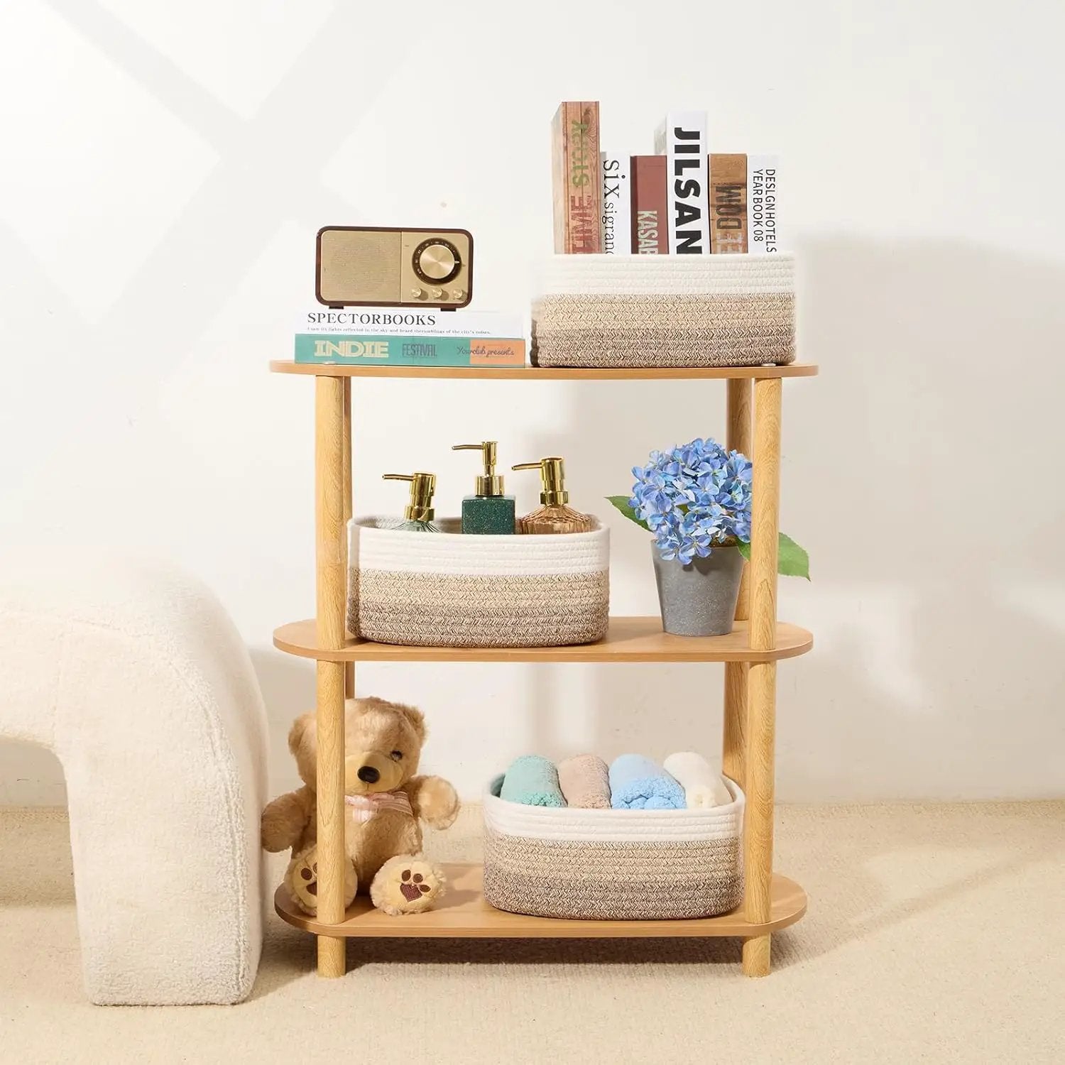 Small Storage Baskets for Organizing | Closet Organizer Bins | Shelf Toy Basket | Woven Rope Baskets | Cube Decorative Box | Shallow Basket |11.5x7.5x4.7”| 3 Packs Gradient Brown by GreenHaven Gardens