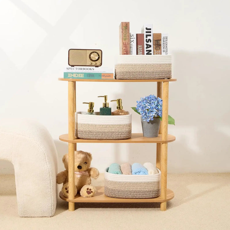 Small Storage Baskets for Organizing | Closet Organizer Bins | Shelf Toy Basket | Woven Rope Baskets | Cube Decorative Box | Shallow Basket |11.5x7.5x4.7”| 3 Packs Gradient Brown by GreenHaven Gardens
