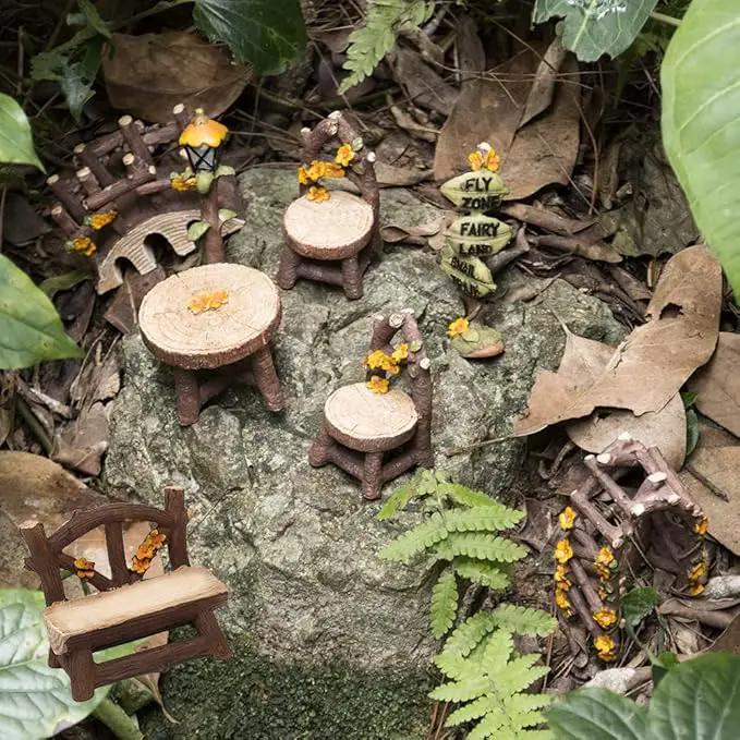 Fairy Garden Accessories, LATTOOK 8PCS Miniature Table and Chairs Set Fairy Garden Furniture Ornaments Kit for Dollhouse Accessories Home Outdoor Micro Landscape Decoration by GreenHaven Gardens