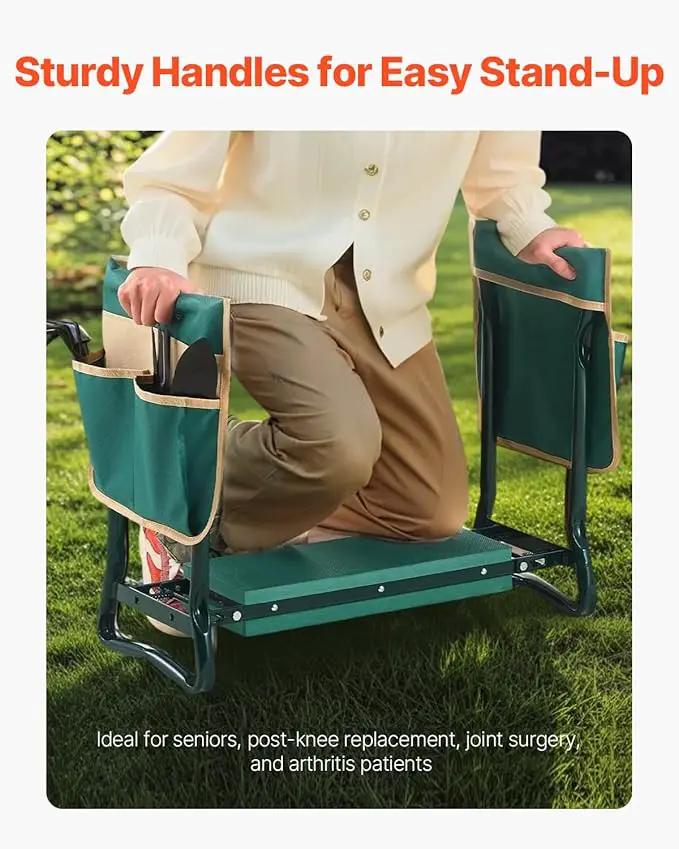 VEVOR Garden Kneeler and Seat Heavy Duty, Portable Garden Stool with 6'' EVA Kneeling Pad and 2 Tool Bags, Folding Garden Bench to Relieve Knee & Back Pain, Great Gifts for Seniors, Family Gardeners by GreenHaven Gardens