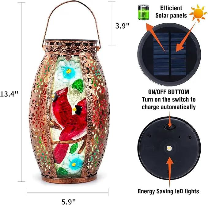 Outdoor Solar Lantern-Waterproof Two Cardinal Hanging Metal Decorative Lights for Patio Table Garden Pathway Yard with Super Bright Warm White LED, Large Solar Panels, Auto On/Off Sensor by GreenHaven Gardens