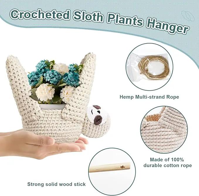 Macrame Plant Hanger Crochet Sloth Hanging Planter Sloth Gifts,5 Inch Animal Wall Hanging Plant Holder for Plant Sloth Lovers, Home Decor Indoor Outdoor Plants Succulent Gifts by GreenHaven Gardens