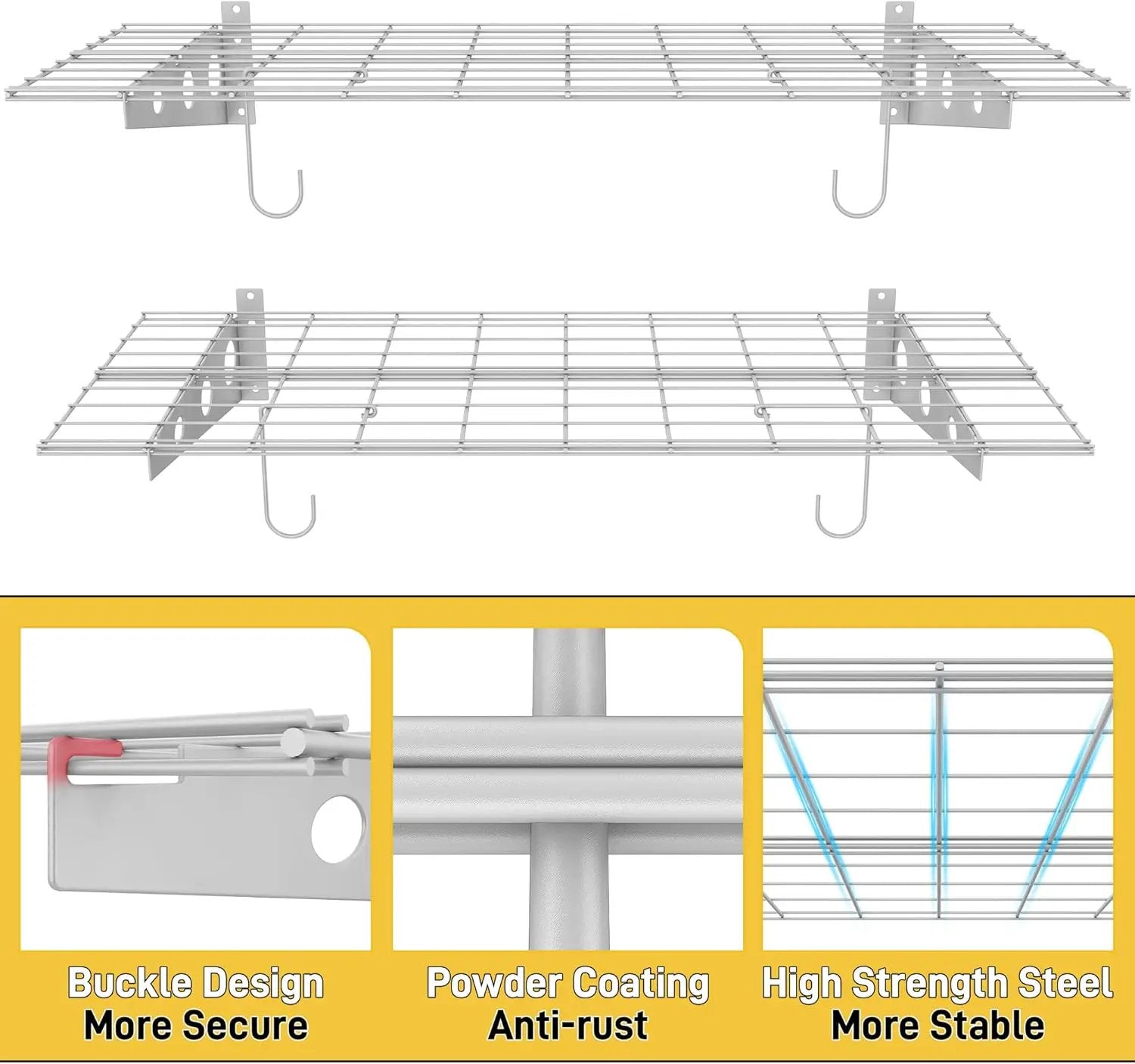 Ultrawall Garage Wall Shelves, 2 x 4 ft Wall Mounted Storage Shelves, Heavy Duty Wall Shelving with Hooks, Holds Up to 220 Lbs, 2Pack, White by GreenHaven Gardens