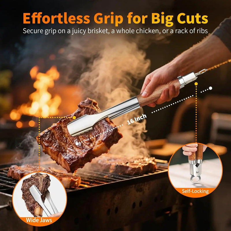 16 Inch Grilling Accessories Set, Heavy Duty Stainless Steel BBQ Accessories Tools and Grill Accessories for Outdoor Grill with Spatula, Fork, & Tongs - Grilling Gifts for Men Women Father by GreenHaven Gardens