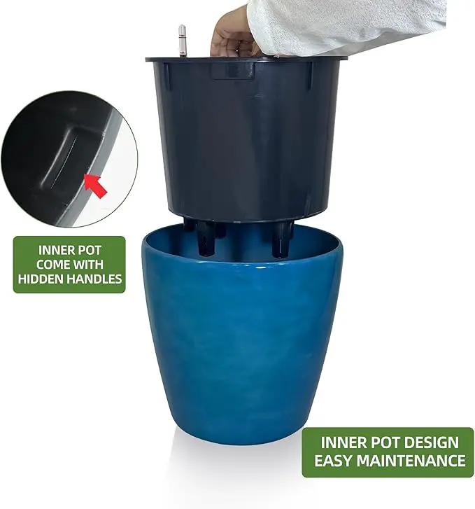 Dexceder 13x12 Self Watering Planter with Wheels Indoor Outdoor, Inner Pot Design, Thickened Large Floor Standing Flower Plant Pot with Water Level Indicator (Peacock Blue Gradient) by GreenHaven Gardens