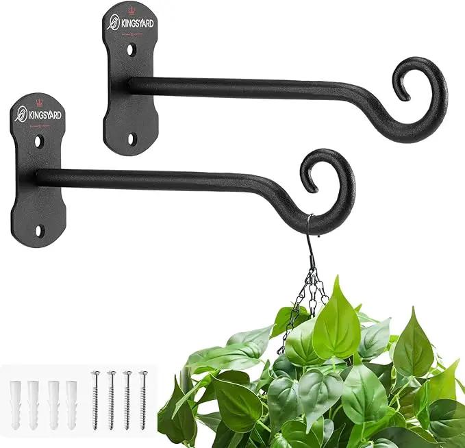 Kingsyard 2 Pack Wall Plant Hanger - Heavy Duty Metal Hanging Bracket Hooks for Hanging Plant Bird Feeders Lanterns Wind Chimes Indoor/Outdoor. Black by GreenHaven Gardens