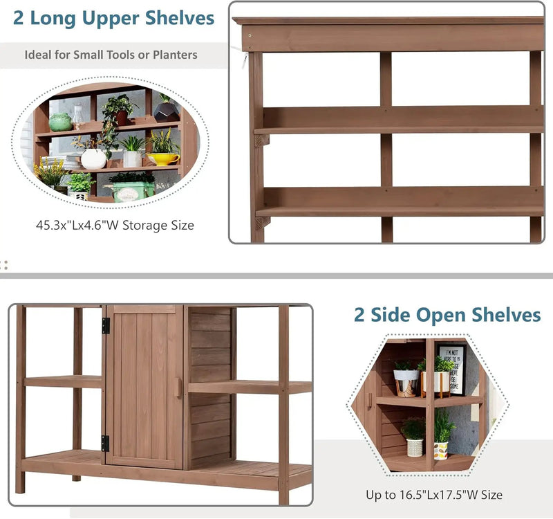 Merax 66" Large Outdoor Farmhouse Wooden Potting Bench Table, Garden Workstation with 2 Drawers, Cabinet, and Open Shelves for Backyard, Mudroom, Brown by GreenHaven Gardens