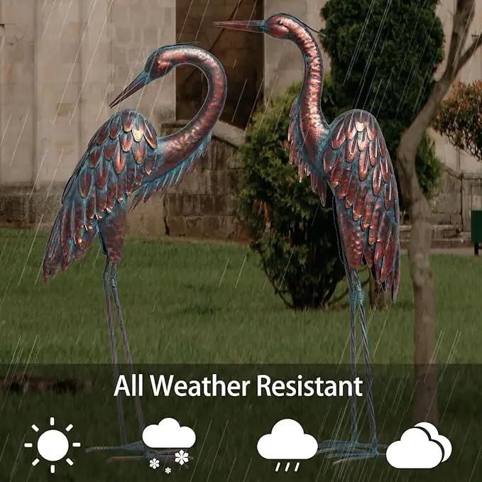 Kircust Metal Crane Statues - Set of 2 Bronze Heron Sculptures for Garden, Patio, or Yard Decor - 27.56" Tall Weatherproof Outdoor Art by GreenHaven Gardens