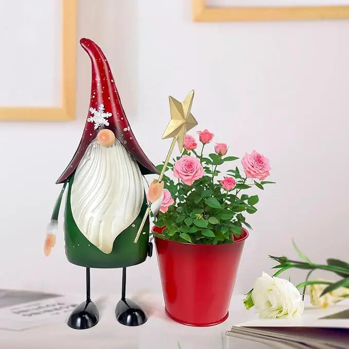 HONGLAND Outdoor Decorations Metal Gnome Yard Art Garden Gnomes Statue 13 Inch Santa Figurine, Succulent Flower Pot, Fun Metal Planter by GreenHaven Gardens