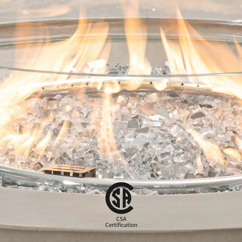 COSIEST Outdoor Propane Fire Pit Coffee Table w Gray 42 inch Round Base Patio Heater, CSA Certified, 50,000 BTU Stainless Steel Burner, Wind Guard, Transparent Gray Fire Glass, Rain Cover by GreenHaven Gardens