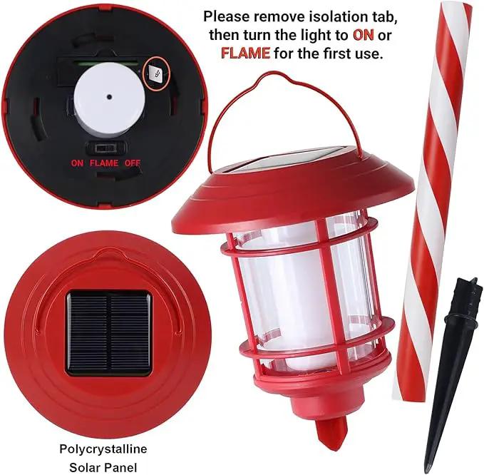 Dynaming 6 Pack Christmas Solar Flame Garden Lights Outdoor, Dual Use Flickering Flame Torch Candy Cane Pathway Marker, Xmas Hanging Lantern Lights, Waterproof & Auto On/Off for Patio Walkway Driveway by GreenHaven Gardens
