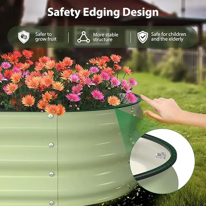 Raised Garden Bed Kit, 4x2x1 ft Galvanized Planter Box Outdoor with Safety Edging, Large Metal Raised Beds for Gardening Vegetables Flower Herb (Avocado Green) by GreenHaven Gardens