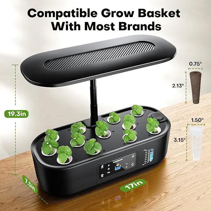 Ahopegarden Hydroponics Growing System Kit Indoor Herb Garden with Grow Light 12 Pods, with LCD Touch Panel Hydroponic Planter, Planting Height Up to 17", Grower Harvest Fresh Veggie Lettuce, Black by GreenHaven Gardens
