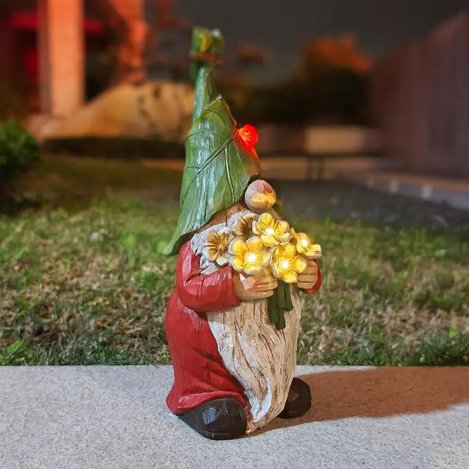Garden Gnome Statue Outdoor Decor, Solar Garden Gnome Figurine Light, Resin Statues Sculpture for Patio Yard Lawn Outdoor Decorations by GreenHaven Gardens
