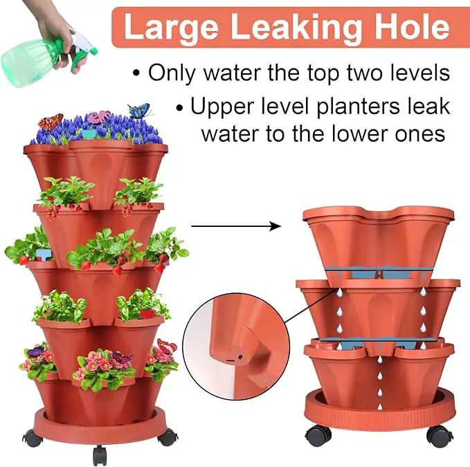 Vertical Planter, 5 Tier Stackable Strawberry Planter with Garden Tool Set, Movable Indoor/Outdoor Garden Herb Pot for Growing Vegetables and Succulents, Red by GreenHaven Gardens