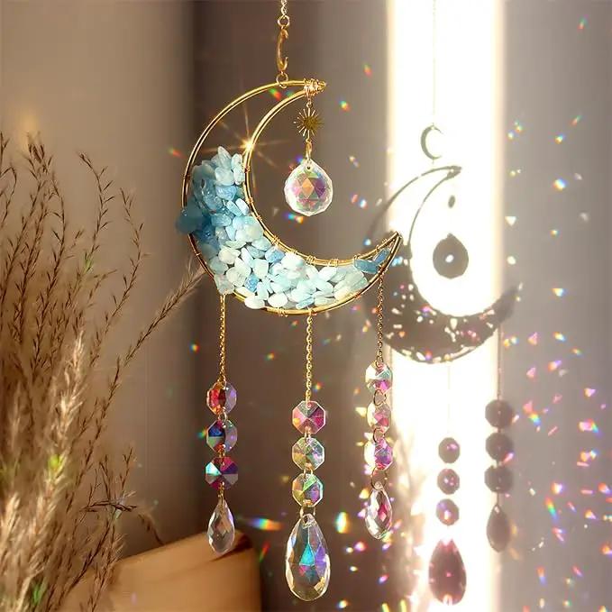 Crystal Suncatcher Hanging Moon Sun Light Catcher with Glass Prisms for Window Natural Kyanite Crystal Decor Home Indoor Making Rainbows by GreenHaven Gardens