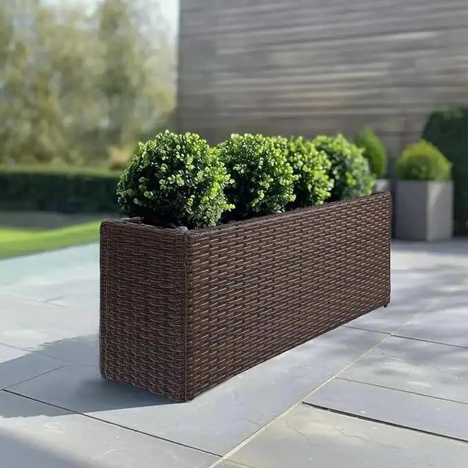 SUNNYPARK Set of 2 Large Rectangular Planter with Removable Liner, All-Weather PE Rattan Modern Planters Indoor Outdoor Flower Plant Pots Garden Box Patio Yard Front Porch Deck by GreenHaven Gardens