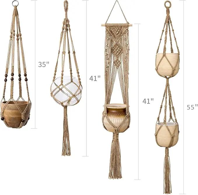 Mkono Macrame Plant Hangers Set of 4 Indoor Hanging Planter Basket Wall Decorative Flower Pot Holder with 4 Hooks for Indoor Outdoor Home Decor Gift Box, Brown by GreenHaven Gardens