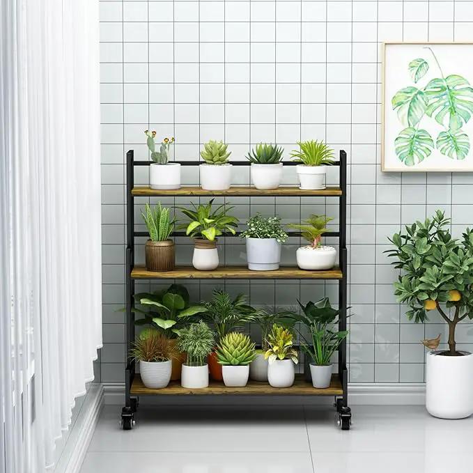 YIZAJIA Plant Stand Indoor 3 Tier Metal Board Outdoor Tiered Stands Shelf With wheel for Multiple Plants Potted Ladder Plant Holder Table Plant Pot Stand for Window Garden Balcony Living Room (3 by GreenHaven Gardens