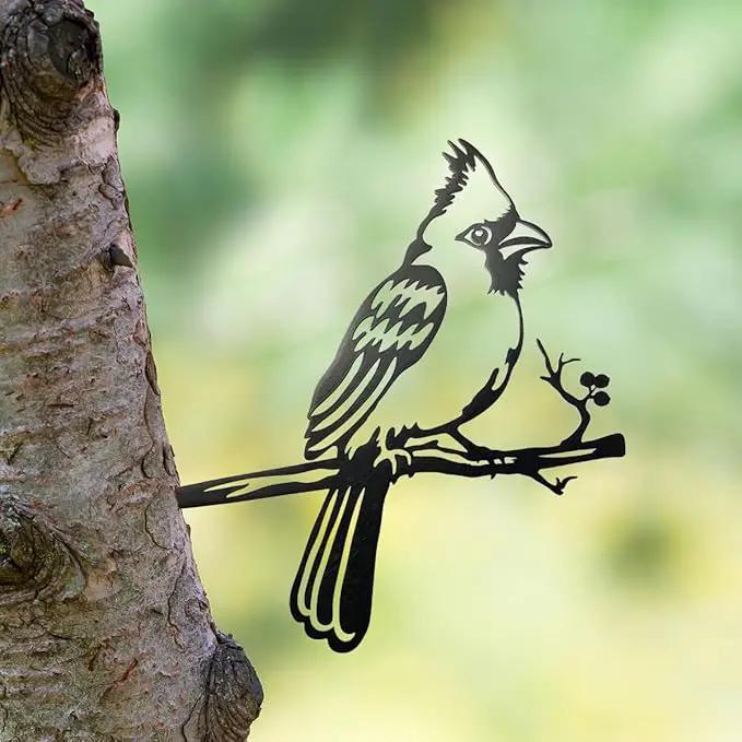 Metal Bird Christmas Cardinal Garden Decor，Tree Decor Outdoor Metal Wall Art Large，Cardinal Gifts Figurine Unique Yard Art，Garden Silhouette ，Garden Sculptures and Yard Art by GreenHaven Gardens