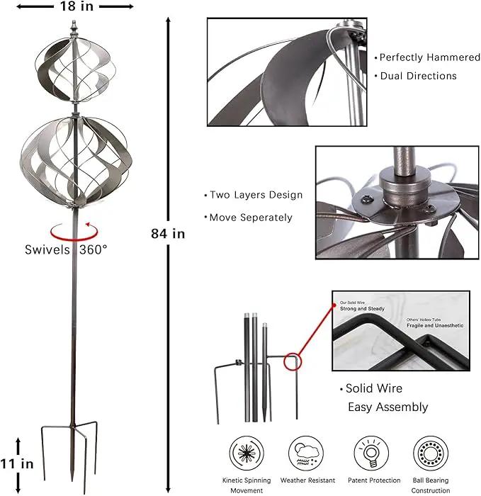 Wind Spinners Outdoor Metal - Large Kinetic Wind Spinner for Yard Garden, Windmills Lawn Ornament Décor for Lawn Patio (Height 84") by GreenHaven Gardens