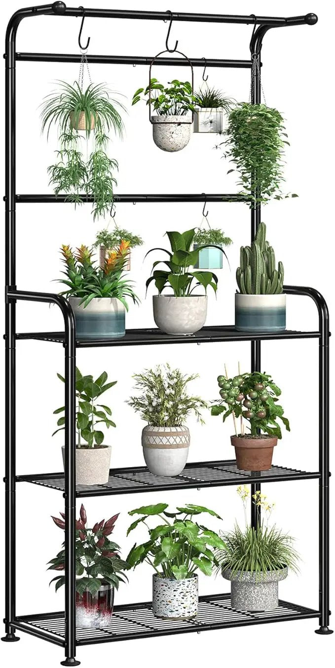 Plant Stand Indoor Outdoor, Heavy Duty Metal 3 Tiered Tall Hanging Plant Shelf for Multiple Flower Planter Holder 67" Large Rack for Living Room Garden Balcony, Black by GreenHaven Gardens