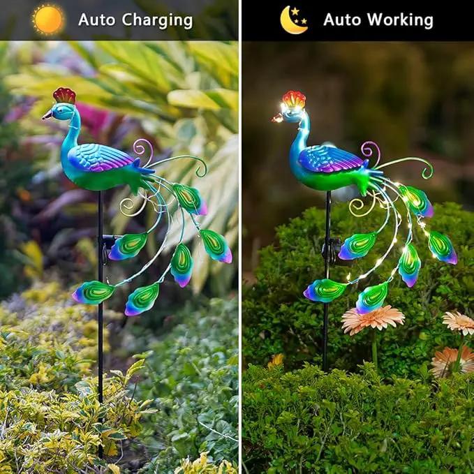 DREAMSOUL 2 Pack Peacock Solar Lights Outdoor Waterproof, Metal Outdoor Solar Lights for Yard Garden Peacock Decor by GreenHaven Gardens