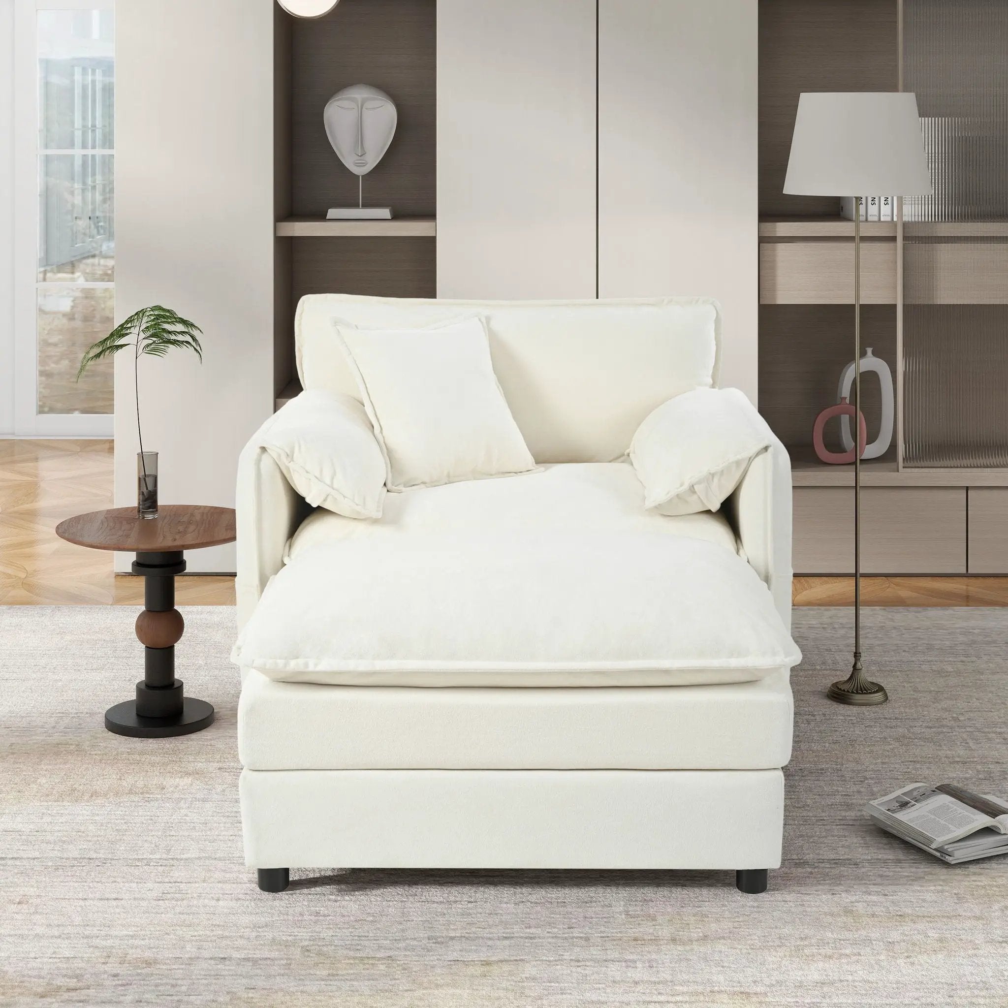 Oversized Chair With Movable Ottoman, Soft Upholstered Lounge Chair by HouseOfZazla