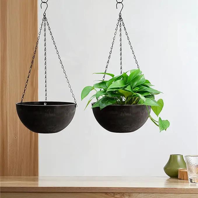 DEAYOU 2 Pack Resin Hanging Planters for Indoor Plants, 10" Hanging Flower Pots with Drainage Holes, Hanging Baskets with Chain and Hook for Garden, Outdoor, Balcony Decor (Marble Pattern) by GreenHaven Gardens