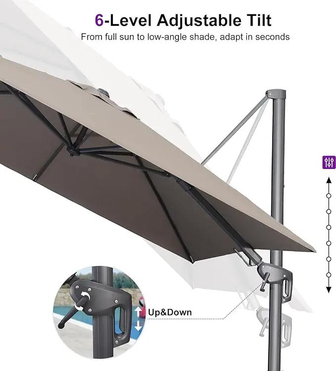PURPLE LEAF 8' X 10' Left-right Tilting Outdoor Patio Umbrella Swivel Offset Cantilever Heavy Duty Rectangle Aluminu Umbrella with UV Resistant for Deck Pool Patio Backyard, Ash Mocha by GreenHaven Gardens