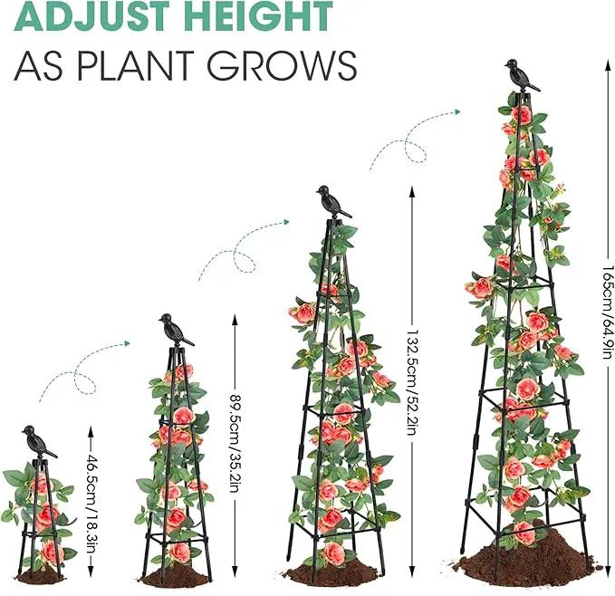 Garden Obelisk Trellis for Climbing Plants Outdoors, 65 Inch Rustproof Plant Stand Climbing Support with Adjustable Heights for Indoor Potted Plants, Vines, Flowers Stands, Vegetables (1) by GreenHaven Gardens