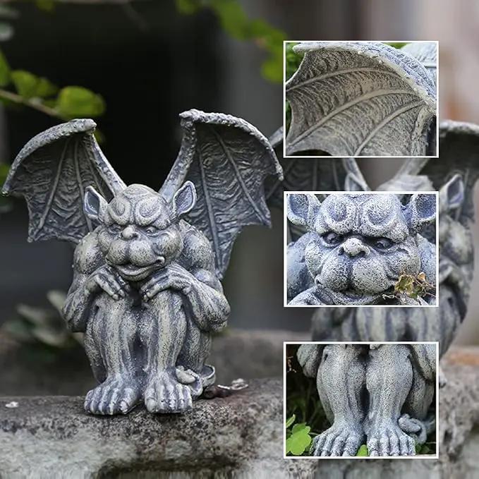 OwMell Gargoyle Statue Garden Guardian Sculpture Figurine Gothic Indoor Outdoor Garden Decor Statue 7 Inch - Sitting by GreenHaven Gardens