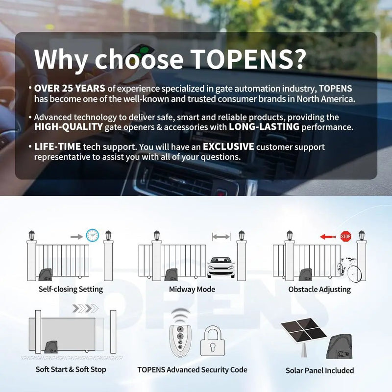 TOPENS DKR1100ST Solar Sliding Gate Opener Rack Drive Automatic Gate Motor for Heavy Driveway Slide Gates Up to 2600 Pounds, Electric Gate Operator Battery Powered with Solar Panel Remote Control Kit by GreenHaven Gardens