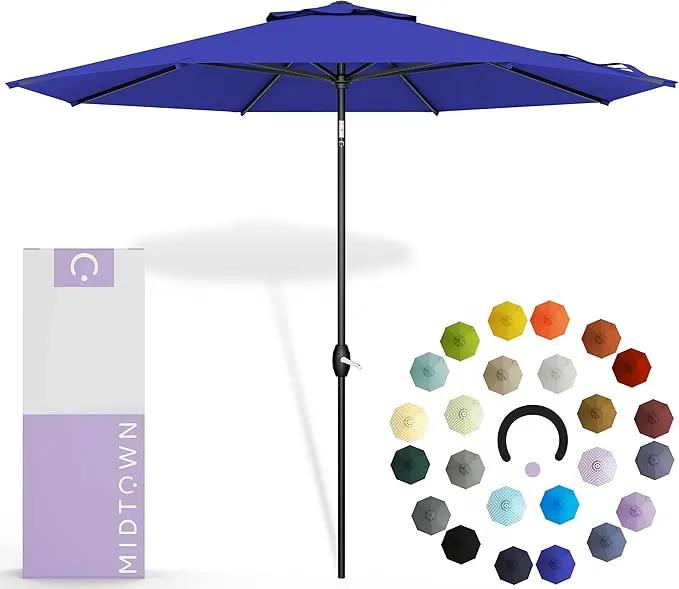Midtown Umbrellas 10-Year-No-Fade - 9 Ft - UV Proof Midnight Blue Polyester Fabric - Umbrella Outdoor Patio, Auto-Tilt Aluminum Frame Patio Umbrella for Garden, Pool & Deck - Black Pole by GreenHaven Gardens