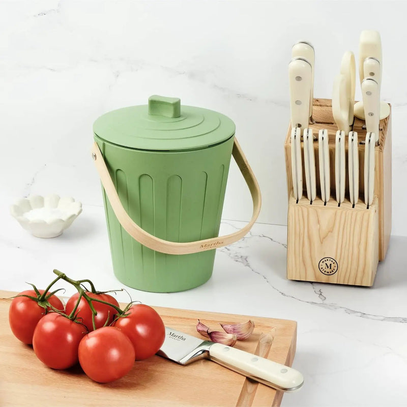 Martha Stewart Indoor Compost Bin | Countertop Composting Bucket for Kitchen | .7 Gallon Capacity | Includes Filter | Plant Based Materials | Sage Green by GreenHaven Gardens