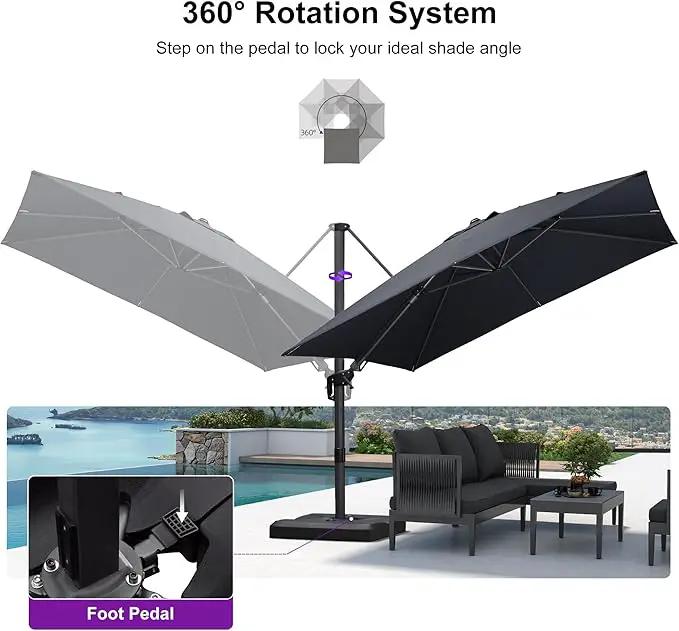PURPLE LEAF 9.8' X 9.8' Tilting Patio Umbrella with Base Outdoor Cantilever Swivel Square Umbrella with Tilt Aluminum Offset Umbrella with 360-degree Rotation for Garden Deck Pool Patio Grey by GreenHaven Gardens