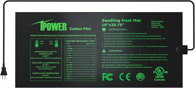 iPower 10" x 20.75" Seeding Heat Mat Upgraded Carbon Film Indoor Warm Hydroponic Plant Germination Starting Pad Durable Waterproof, Black by GreenHaven Gardens