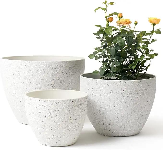 LA JOLIE MUSE 14.2/11.3/8.6 Inch Planters,Indoor/Outdoor White Planters Set of 3,Plant Container with Drain Holes,Flower Pots for Patio and Deck by GreenHaven Gardens