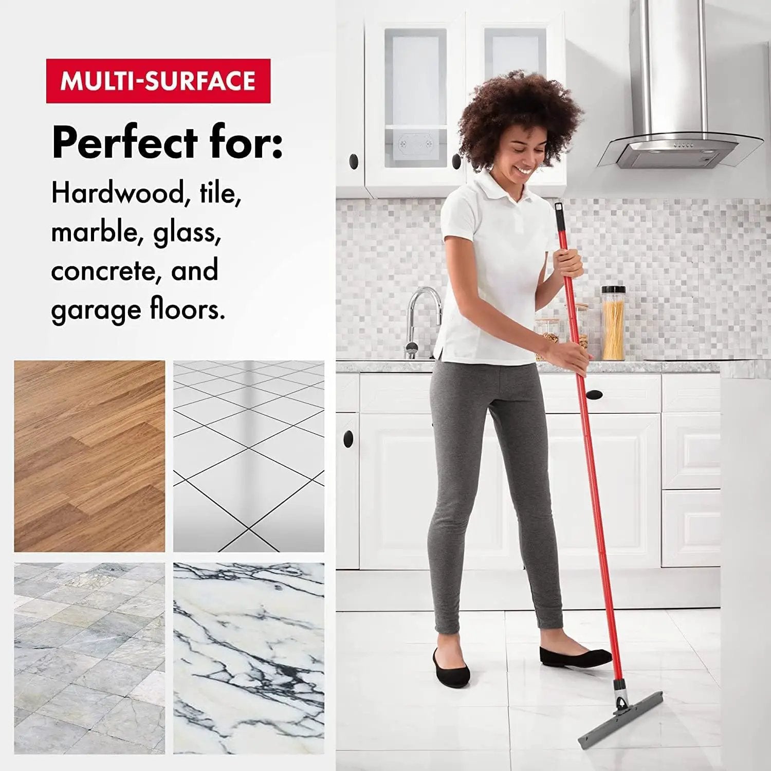 Heavy Duty Floor Squeegee for Concrete and Tile Floor - Silicone Squeegee Broom Floor Scrubber - Large Single Cast Rubber Blade Aluminum Long Handle 360° Swivel Joint - Garage Shower Window Cleaning by GreenHaven Gardens