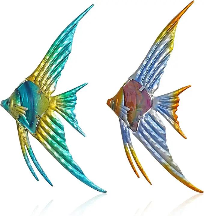 LIFFY Metal Fish Wall art Decor Beach Wall Decor Angelfish Art Sculpture Hanging for Outdoor Ocean Beach Sea Pool Decorations(Pair of Angelfish) by GreenHaven Gardens