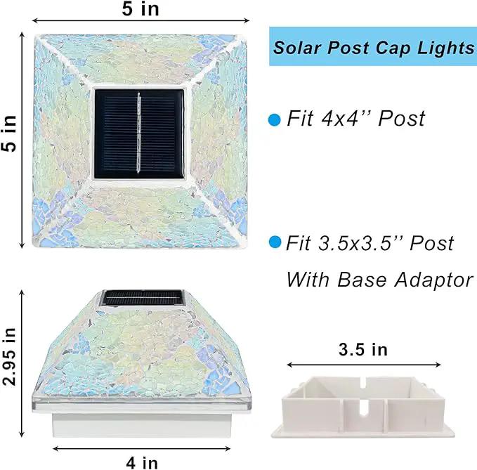 2PK Mosaic Solar Post Cap Lights Outdoor for 4x4, 3.5x3.5 Post Crackled Glass Deck Fence Lamp Weatherproof LED Light Decor in Garden, Yard, Outdoor Table, Balcony, Landscape- Iridescent by GreenHaven Gardens
