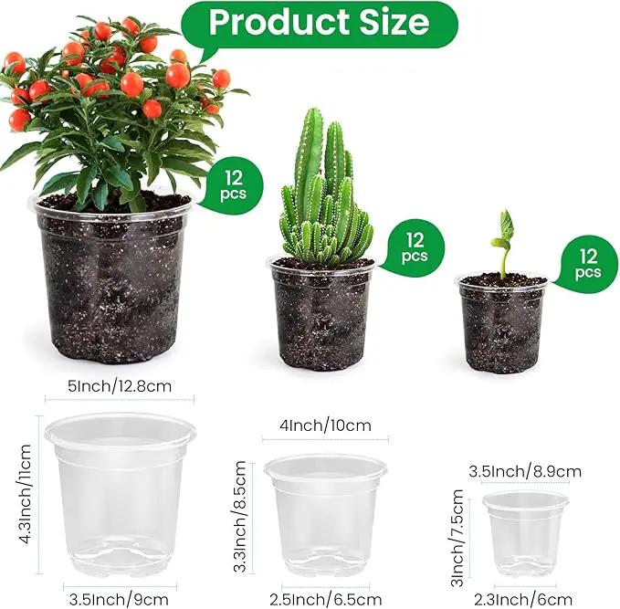 36 Packs 5/4/3.5 Inch Reinforced Clear Nursery Pots with Drainage Hole, Transparent Variety Pack Plastic Plant Pot Seedling Planter Seed Starter Flower by GreenHaven Gardens