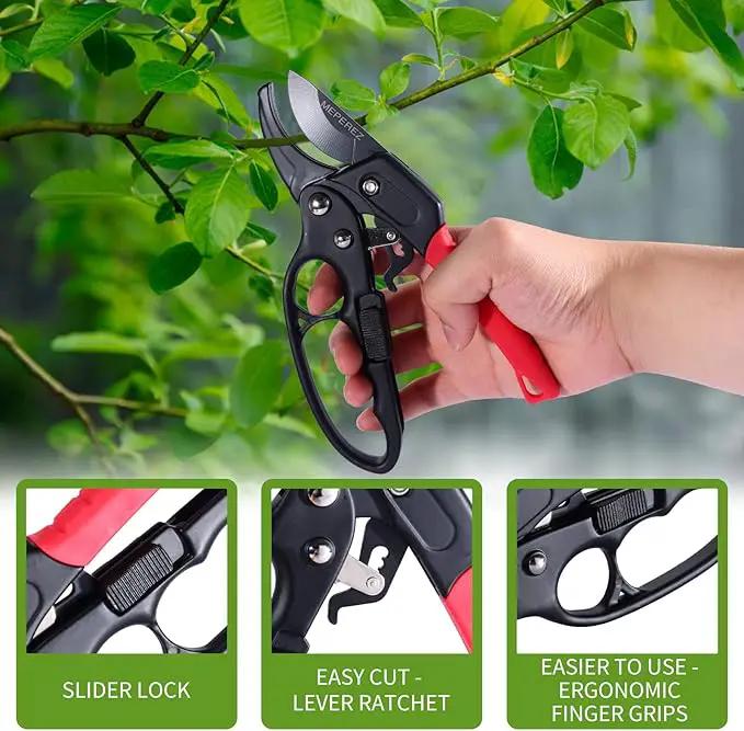 Ultra Sharp Germany Steel Pruning Shears - Cuts 3X Easier, Weak Hand Arthritis Snips, Rust-Resistant, Effortlessly 1-Inch Cut Capacity Garden Scissors, Ergonomic Handle (Reddish balck) by GreenHaven Gardens