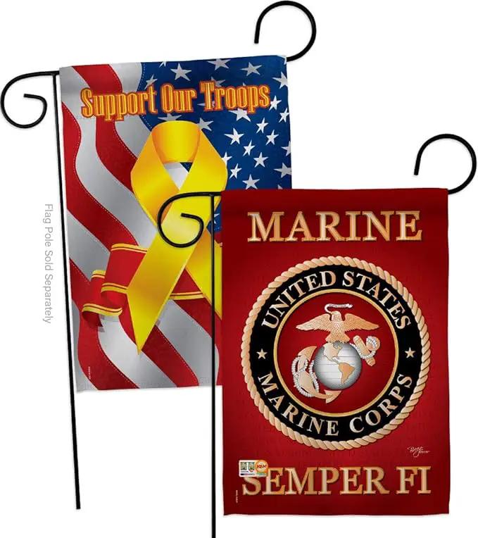 Breeze Decor GP108057-BOAF Marine Corps Americana Military Decorative Vertical Pack, Garden Flag 13"x 18.5", Thick Fabric by GreenHaven Gardens