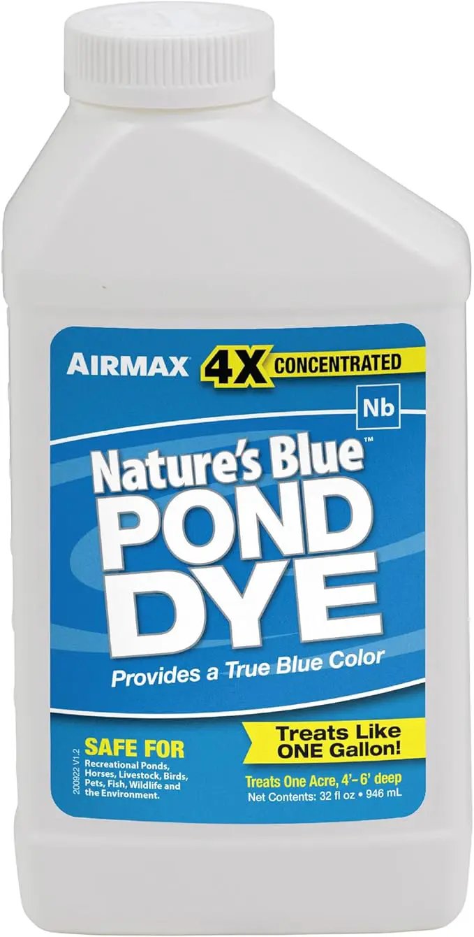 Airmax Nature's Blue Pond Dye 4X Concentrate for Outdoor Ponds & Lakes, Natural Pond Colorant & Beauty Enhancer, Block Ultraviolet Rays, Fish, Bird & Livestock Safe, Easy Liquid Application, 1 Quart by GreenHaven Gardens