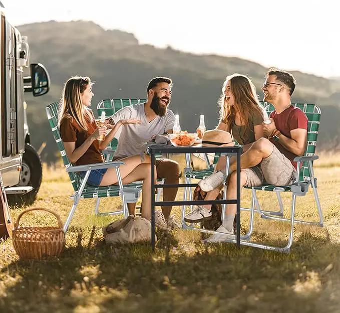 VINGLI Folding Webbed Oversized Lawn Chairs with Detachable Cup Holder, 300 LBS High Beach Chair for Adults Heavy Duty, Portable Aluminum Patio Chair for Yard, Garden, 2 Pack,Dark Green by GreenHaven Gardens