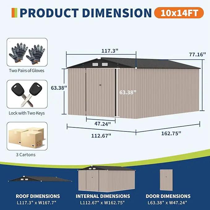 10x14 FT Metal Storage Sheds Outdoor, Metal Yard Sheds Garden Shed Kit, Metals Tool Shed with Lockable Door, Metals UtilityShed Buildings with Air Vent for Backyard Garden Patio Lawn by GreenHaven Gardens