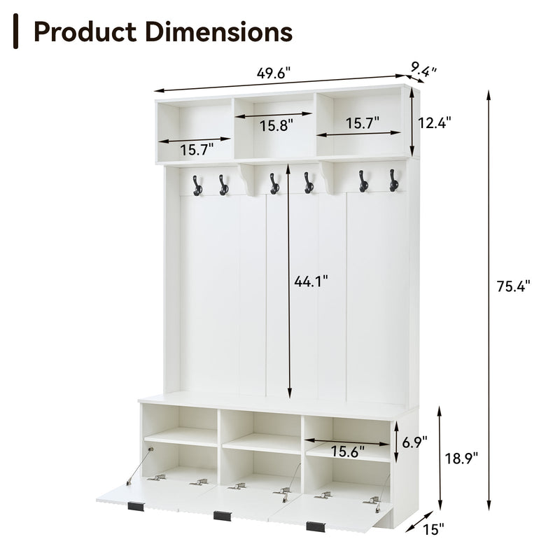49.6" 5-in-1 Hall Tree with Bench, Shoe Storage & Cabinets by HouseOfZazla