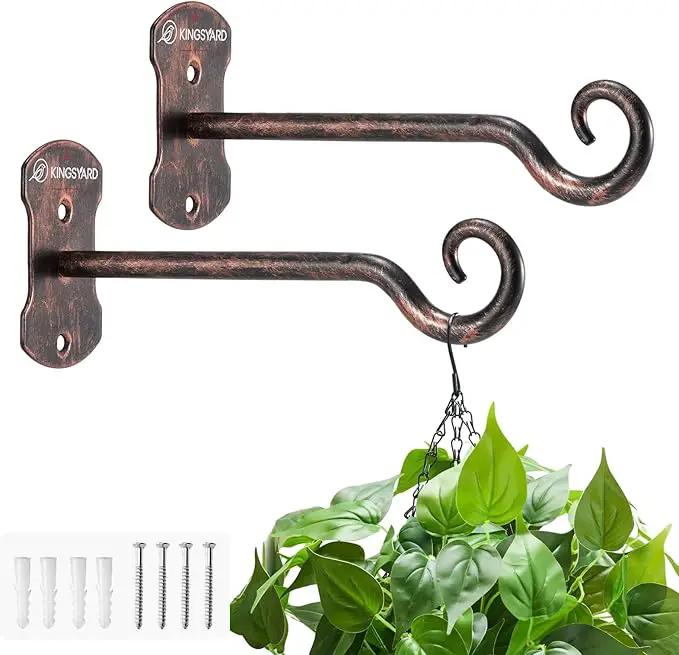 Kingsyard 2 Pack Wall Plant Hanger - Heavy Duty Metal Hanging Bracket Hooks for Hanging Plant Bird Feeders Lanterns Wind Chimes Indoor/Outdoor. Antique Copper by GreenHaven Gardens